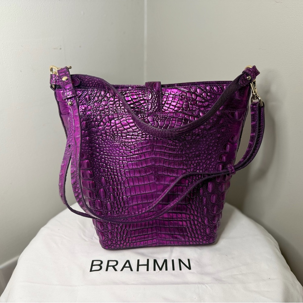 Brahmin Vibrant Purple Croc-Embossed Shoulder Bag